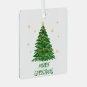 おもしろいミニマル水彩樹木金属オーナメント メタルオーナメント (正面右)