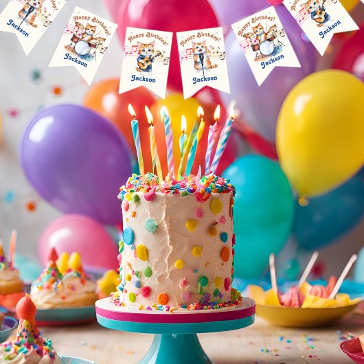 おもしろいミュージカル猫カラオケ子供の誕生日パーティー バンティングフラッグ