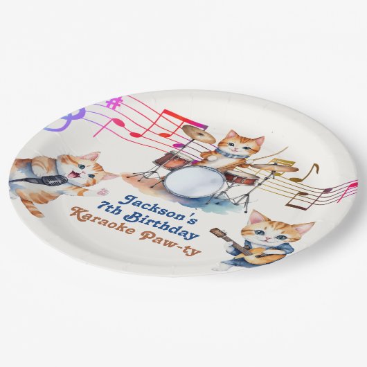 おもしろいミュージカル猫カラオケ子供の誕生日パーティー ペーパープレート (アングル)