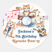 おもしろいミュージカル猫カラオケ子供の誕生日パーティー ラウンドシール (正面)