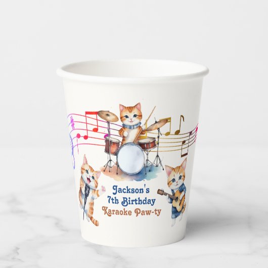 おもしろいミュージカル猫カラオケ子供の誕生日パーティー 紙コップ (正面)