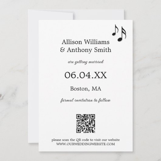 おもしろいミュージックブラックとホワイトの写真Save the Date 案内状 (裏面)