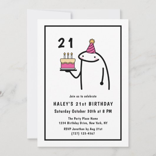 おもしろいミームシンプルブラック&ホワイト21歳の誕生日 招待状 (正面)