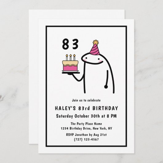 おもしろいミームシンプルブラック&ホワイト83誕生日 招待状 (正面/裏面)