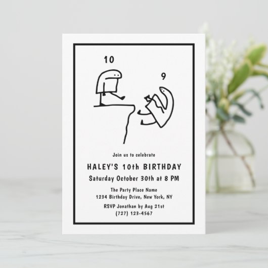 おもしろいミームユーモアシンプル白黒10誕生日 招待状 (スタンド正面)
