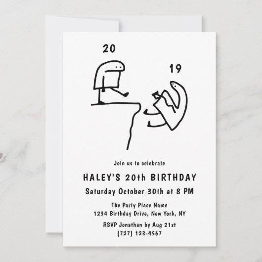 おもしろいミームユーモアシンプル白黒20誕生日 招待状 (正面)