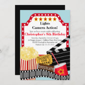 おもしろいムービーの夜バースデーパーティ招待状 招待状 (正面/裏面)