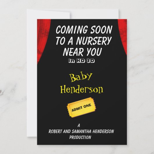 おもしろいムービーテーマベビーの発表 –  案内状 (正面)