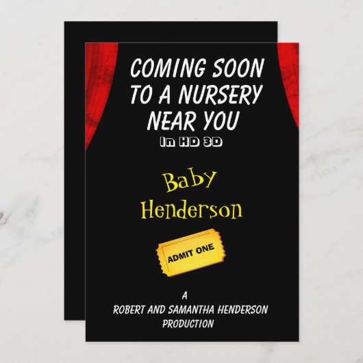おもしろいムービーテーマベビーの発表 – 案内状 (正面/裏面)