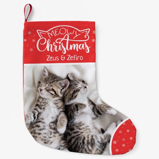 おもしろいメオウィクリスマス猫の写真名red & white スモールクリスマスストッキング (正面)