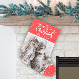 おもしろいメオウィクリスマス猫の写真名red & white スモールクリスマスストッキング