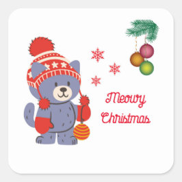 おもしろいメオウィクリスマス猫シール スクエアシール