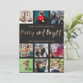 おもしろいメリーと明るいフェイク金ゴールド9写真クリスマス シーズンカード (スタンド正面)