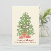 おもしろいメリーキャットナップス！ クリスマスツリーの上の猫 シーズンカード (スタンド正面)