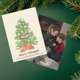 おもしろいメリーキャットナップス！クリスマスツリーの上の猫 シーズンカード