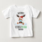 おもしろいメリークライストマスクトナカイ顔マスクサニタイザー ベビーTシャツ (正面)