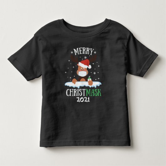 おもしろいメリークライストマスク2021トナカイのマスクサニタイザ トドラーTシャツ (正面)