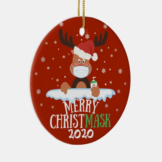 おもしろいメリークリストマスクトナカイ顔マスク セラミックオーナメント (右)