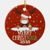 おもしろいメリークリストマスクトナカイ顔マスク セラミックオーナメント (正面)