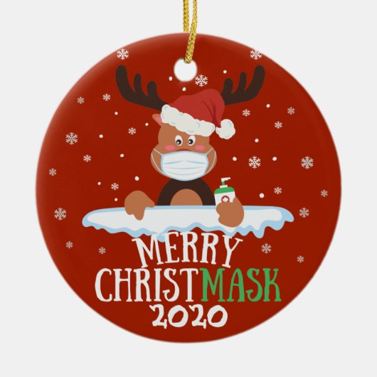 おもしろいメリークリストマスクトナカイ顔マスク セラミックオーナメント (正面)