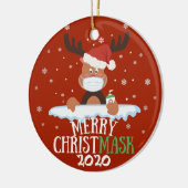 おもしろいメリークリストマスクトナカイ顔マスク セラミックオーナメント (左)