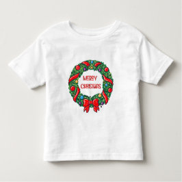 おもしろいメリークリスマスお洒落リーフレッドボウモダン トドラーTシャツ