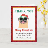 おもしろいメリークリスマスは子犬のパーソナライズに感謝 カード (黄色い花)