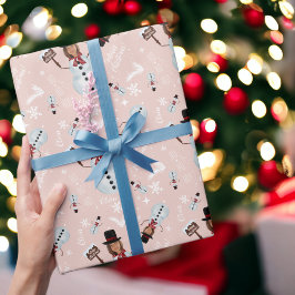 おもしろいメリークリスマスイラストレーション写真雪だるま ラッピングペーパー