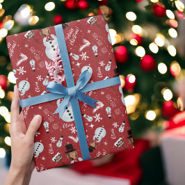 おもしろいメリークリスマスイラストレーション写真雪だるま ラッピングペーパー