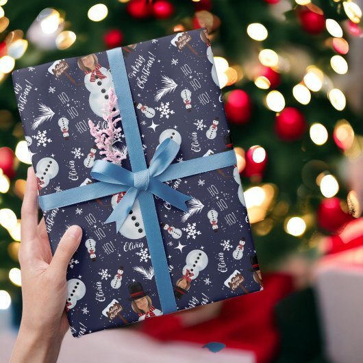 おもしろいメリークリスマスイラストレーション写真雪だるま ラッピングペーパー