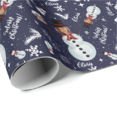 おもしろいメリークリスマスイラストレーション写真雪だるま ラッピングペーパー (ロールコーナー)