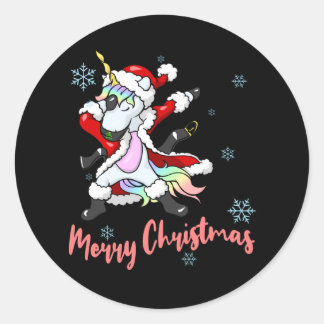 おもしろいメリークリスマスサンタユニコーン ラウンドシール