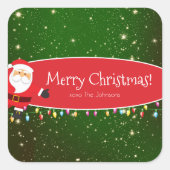 おもしろいメリークリスマスサンタレッド&グリーン スクエアシール (正面)