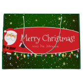 おもしろいメリークリスマスサンタレッド&グリーン ラージペーパーバッグ (正面)