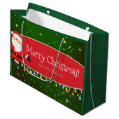 おもしろいメリークリスマスサンタレッド&グリーン ラージペーパーバッグ (正面アングル)