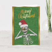 おもしろいメリークリスマススケルトンサンタハット金ゴールド シーズンカード (正面)