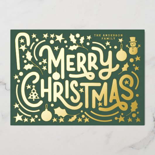 おもしろいメリークリスマスハッピーレタリングフォトバック 箔シーズンカード (正面)