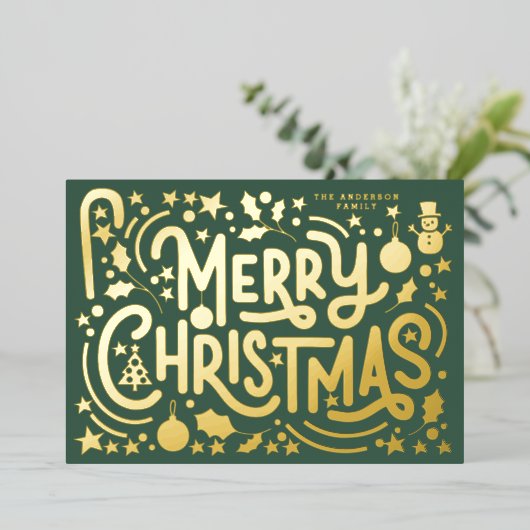 おもしろいメリークリスマスハッピーレタリングフォトバック 箔シーズンカード (立ち正面)