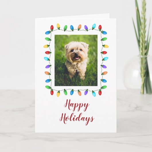 おもしろいメリークリスマスライトペットフォトフレームホリデイ カード (正面)