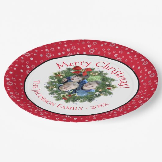 おもしろいメリークリスマスリースフォトフレームホリデー ペーパープレート (アングル)