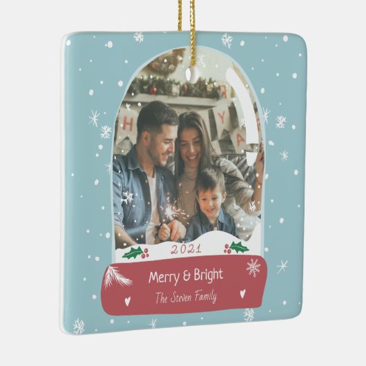 おもしろいメリークリスマス写真スノーグローブイラストレーション セラミックオーナメント (右)