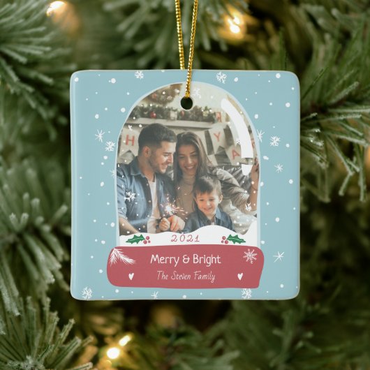 おもしろいメリークリスマス写真スノーグローブイラストレーション セラミックオーナメント (ツリー)