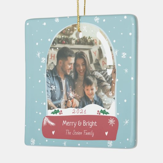 おもしろいメリークリスマス写真スノーグローブイラストレーション セラミックオーナメント (左)