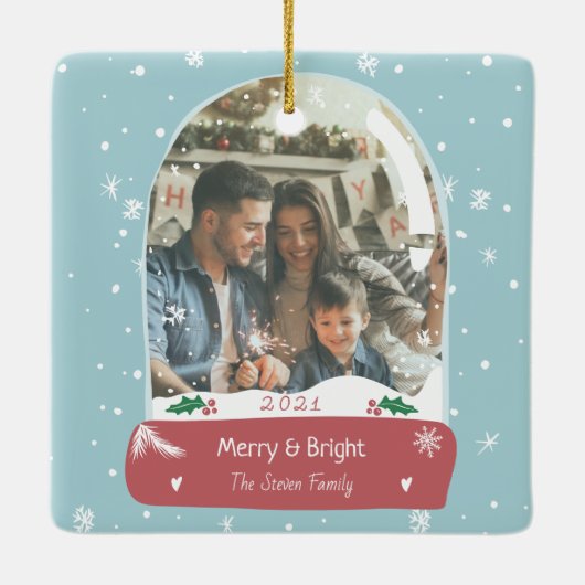 おもしろいメリークリスマス写真スノーグローブイラストレーション セラミックオーナメント (裏面)