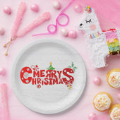 おもしろいメリークリスマス文字オンホワイトウォッシュウッド ペーパープレート (パーティー)
