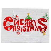 おもしろいメリークリスマス文字オンホワイトウォッシュウッド ラージペーパーバッグ (裏面)