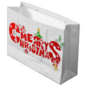 おもしろいメリークリスマス文字オンホワイトウォッシュウッド ラージペーパーバッグ (正面アングル)