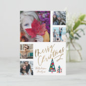 おもしろいメリークリスマス金ゴールドスクリプトフォトコラージツリー シーズンカード (スタンド正面)