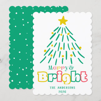 おもしろいメリー&明るい可愛い手がクリスマスツリーを描く シーズンカード
