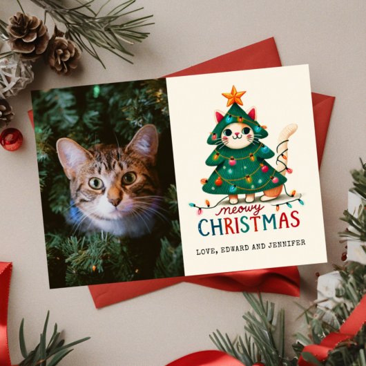 おもしろいメリーMeowy Christmas Photo カード